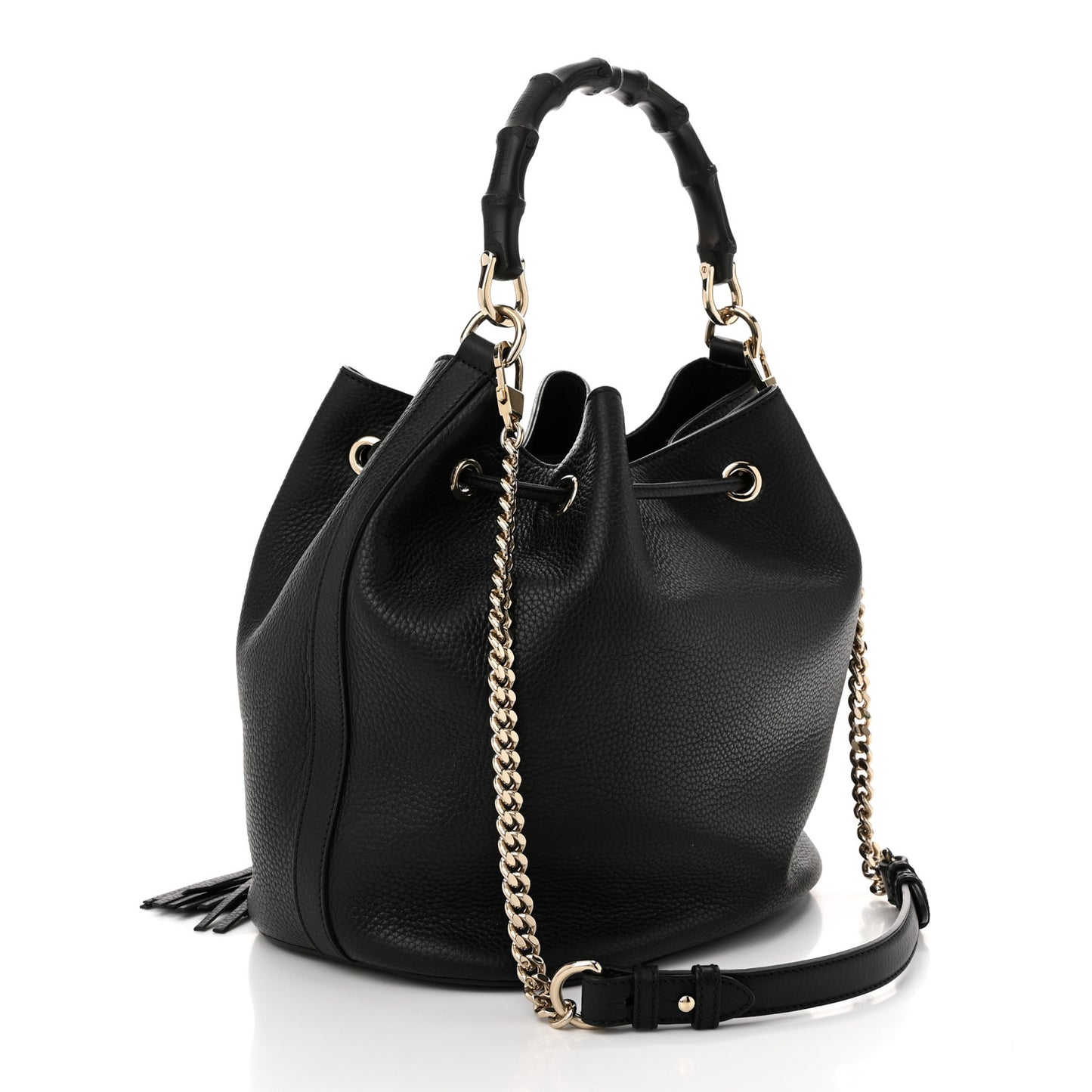 Pebbled Calfskin Miss Bamboo Bucket Bag Black