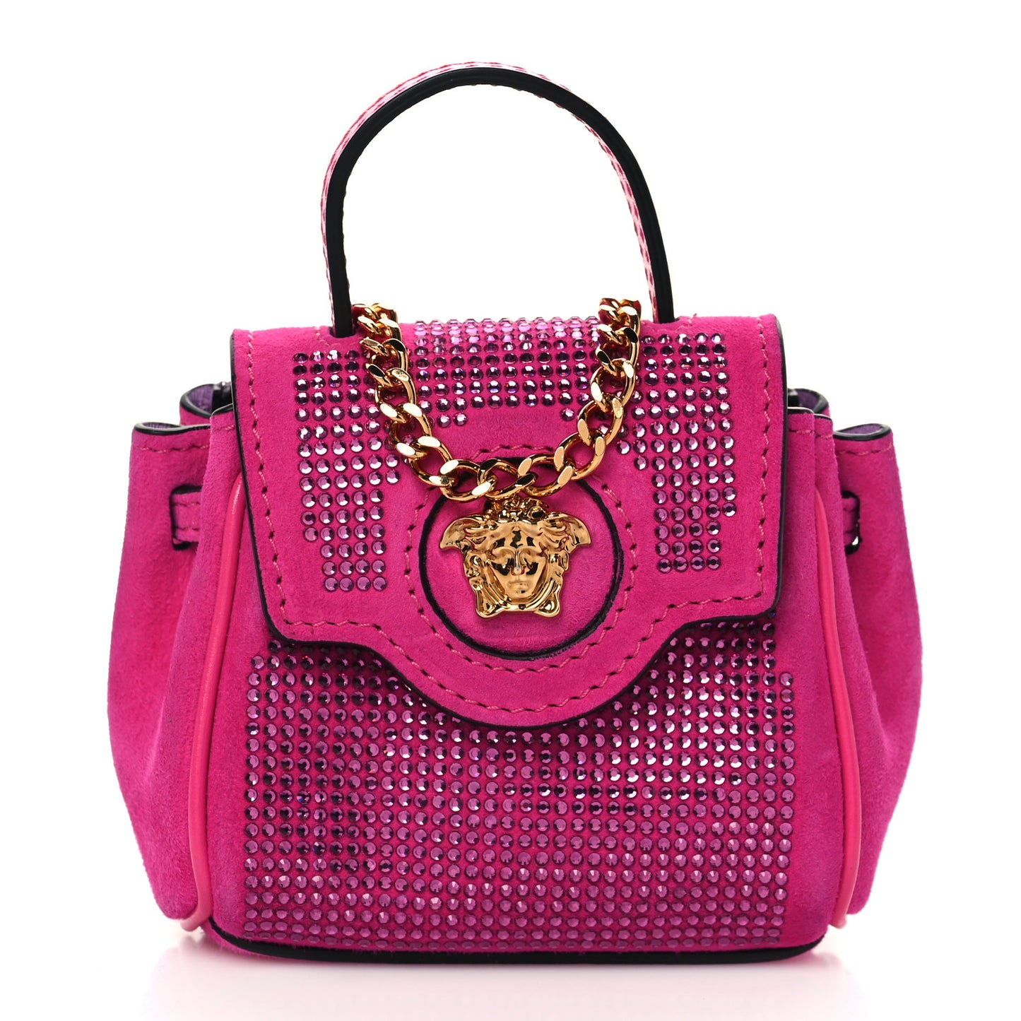 Suede Crystal Studded Micro La Medusa Bag Pink