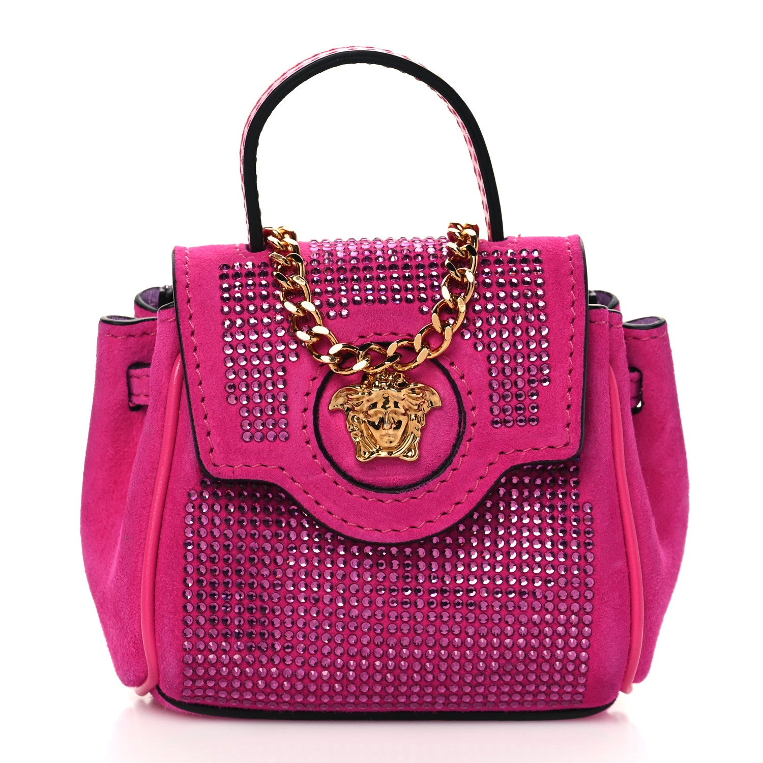 Versace Suede Crystal Studded Micro La Medusa Bag Pink 1 of 6