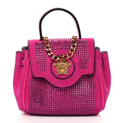 Versace Suede Crystal Studded Micro La Medusa Bag Pink 1 of 6