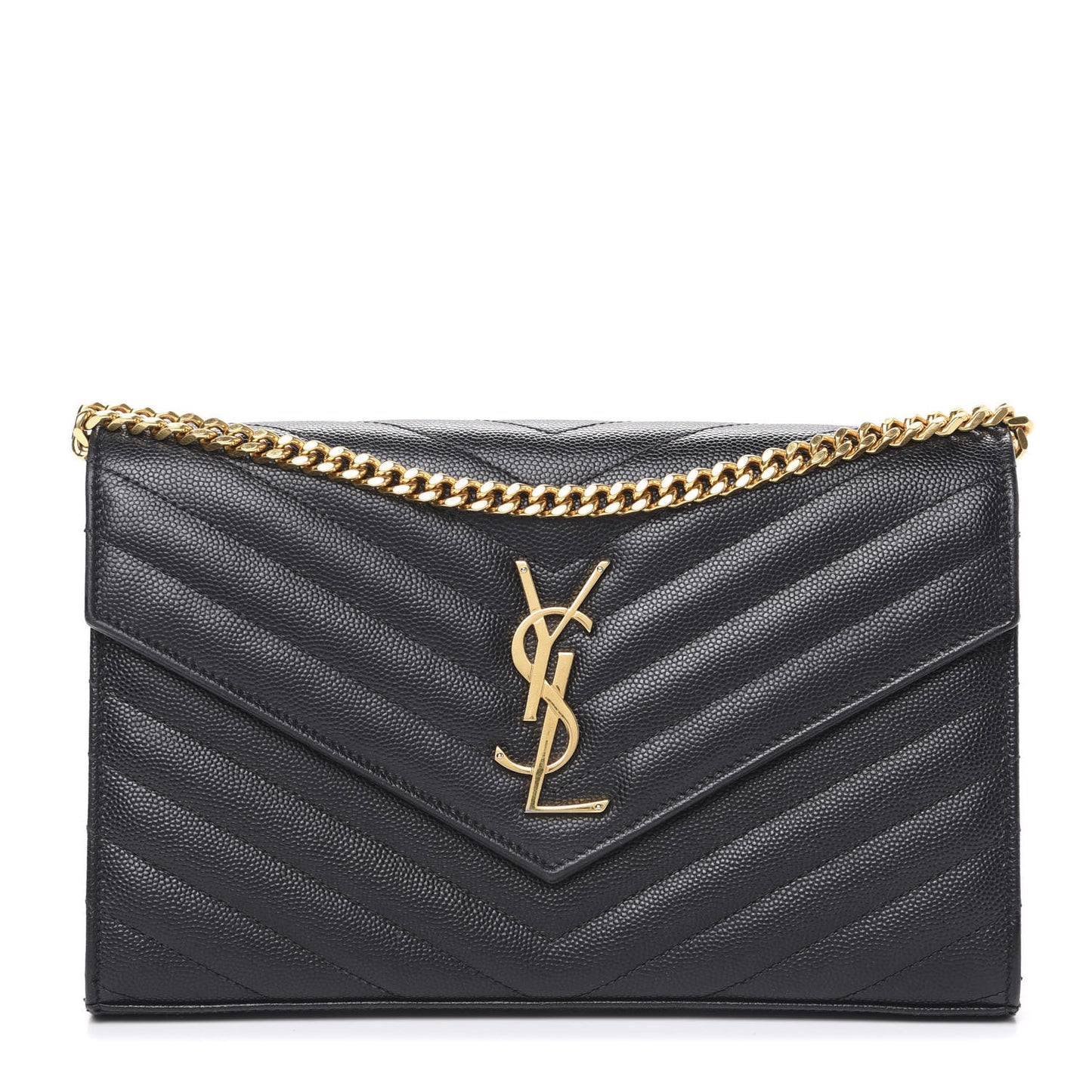 Grain De Poudre Matelasse Chevron Monogram Chain Wallet Black