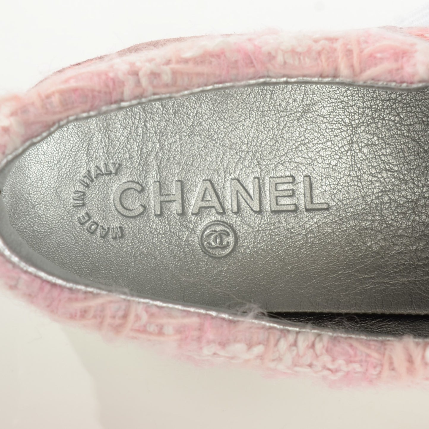 Tweed Suede Calfskin Sneakers 40 Silver Pink