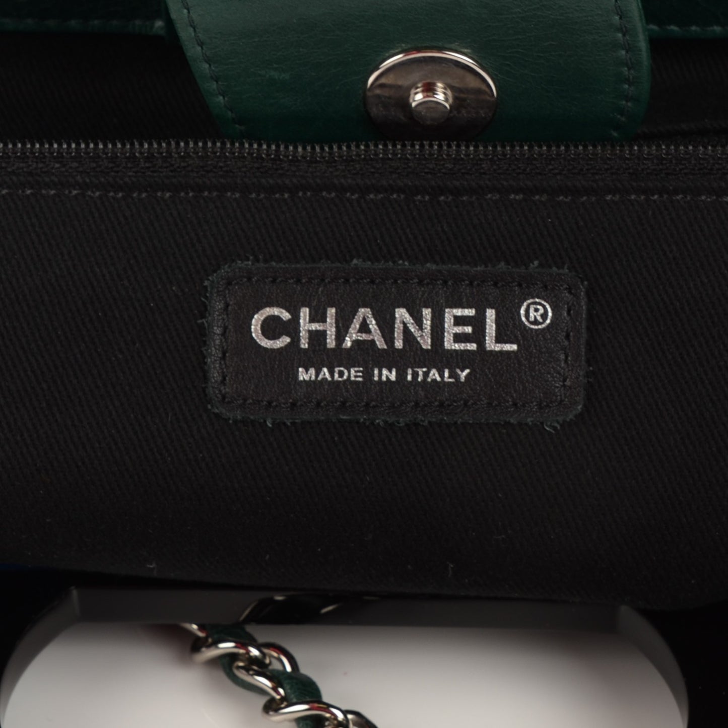Glazed Calfskin Quilted Small CC Delivery Tote Green
