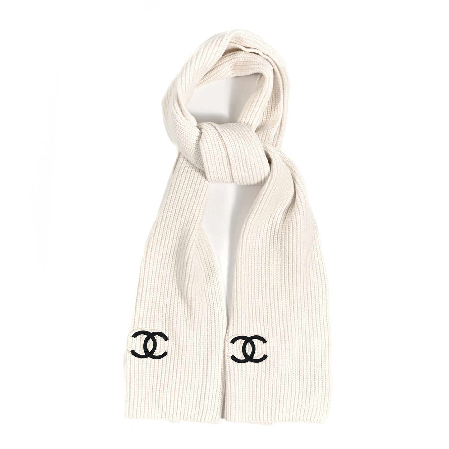 Wool Cashmere CC Scarf White Black