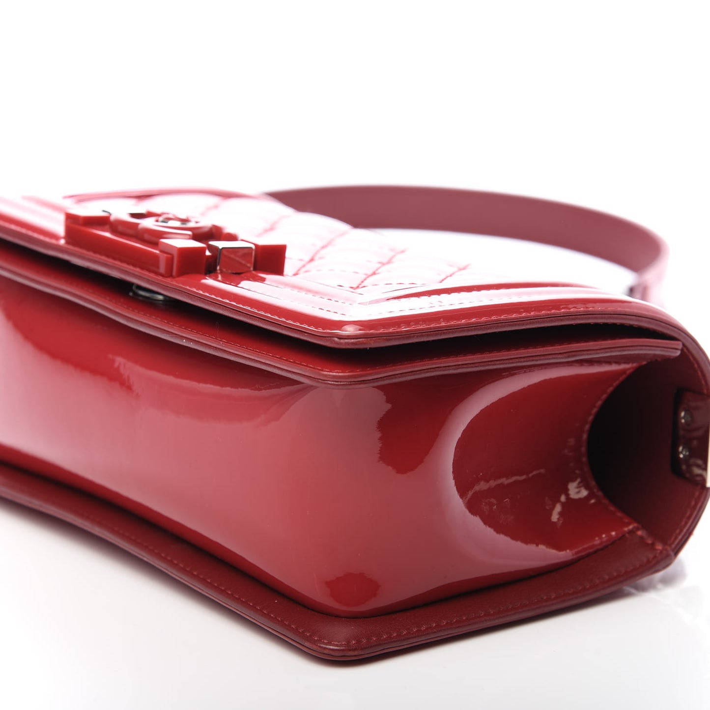 Patent Calfskin Quilted Small Plexiglass Boy Flap Red