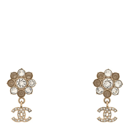 Chanel Crystal CC Flower Dangle Earrings Gold Beige 1 of 4