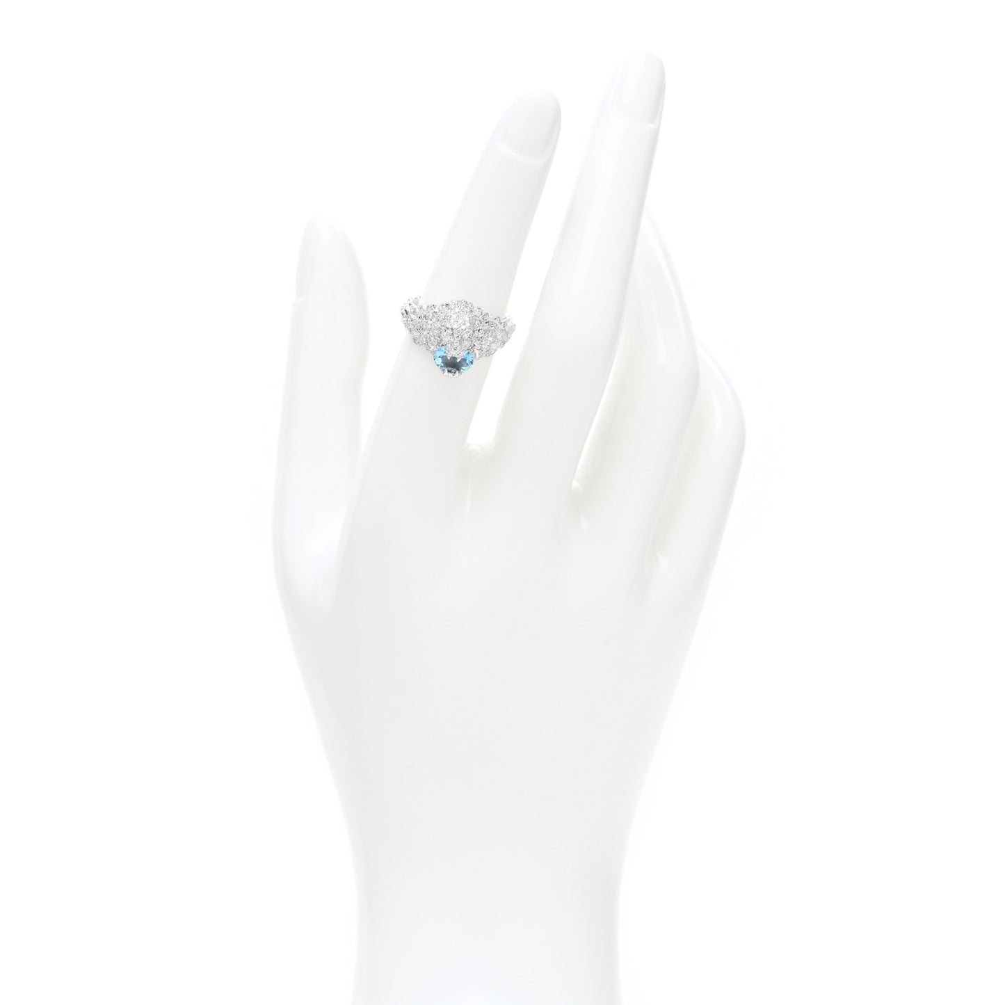 18K White Gold Diamond Aquamarine Pave Lion Head Ring 52 6