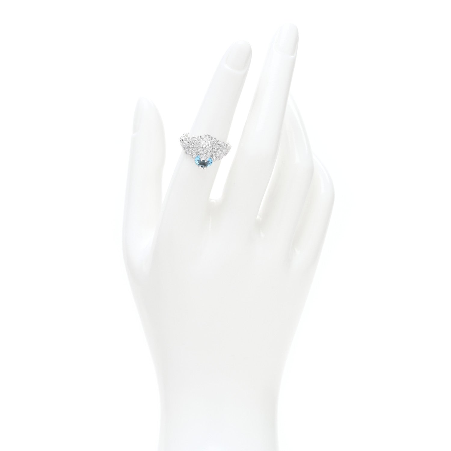 Gucci 18K White Gold Diamond Aquamarine Pave Lion Head Ring 52 6 2 of 4