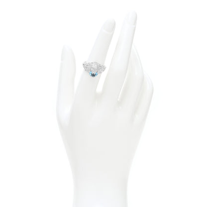 Gucci 18K White Gold Diamond Aquamarine Pave Lion Head Ring 52 6 2 of 4