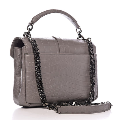 Saint Laurent Calfskin Crocodile Embossed Medium College Monogram Satchel Gray 3 of 15