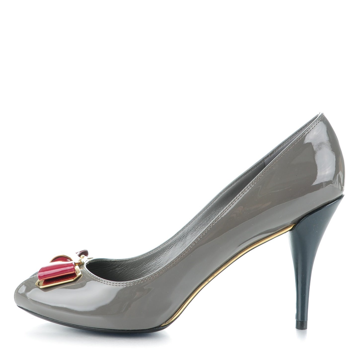 Patent Calfskin Lou Open Toe Pumps 38 Gris
