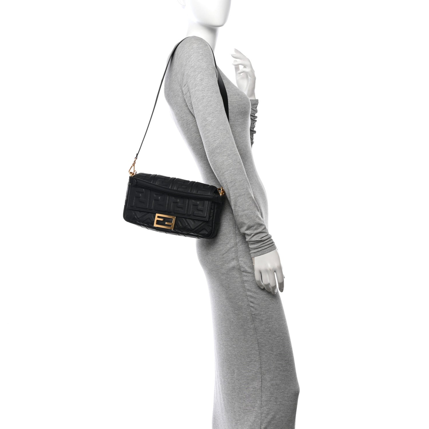 Fendi Nappa FF 1974 Embossed Baguette Black 2 of 10
