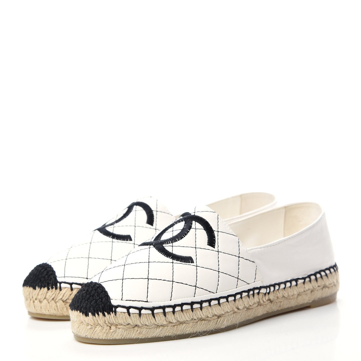 Lambskin Stitched CC Espadrilles 38 White Black