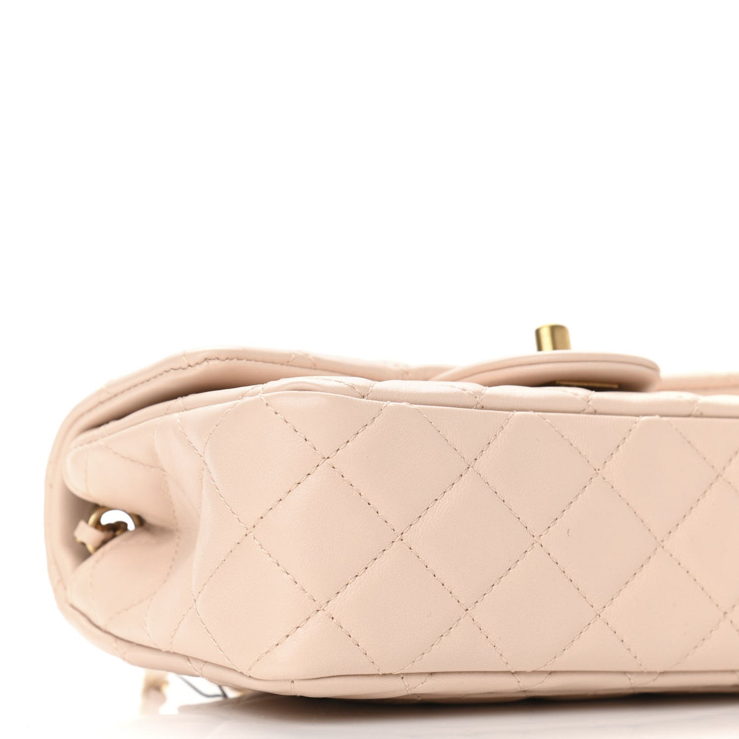 Lambskin Quilted Mini Rectangular Pearl Crush Flap Light Beige