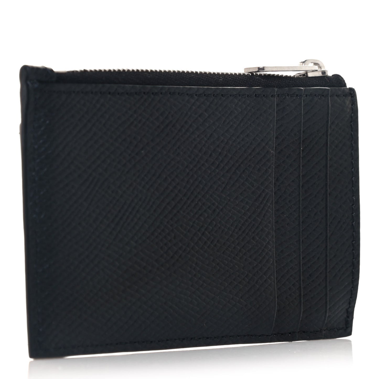 Grained Calfskin Zipped Card Holder Black