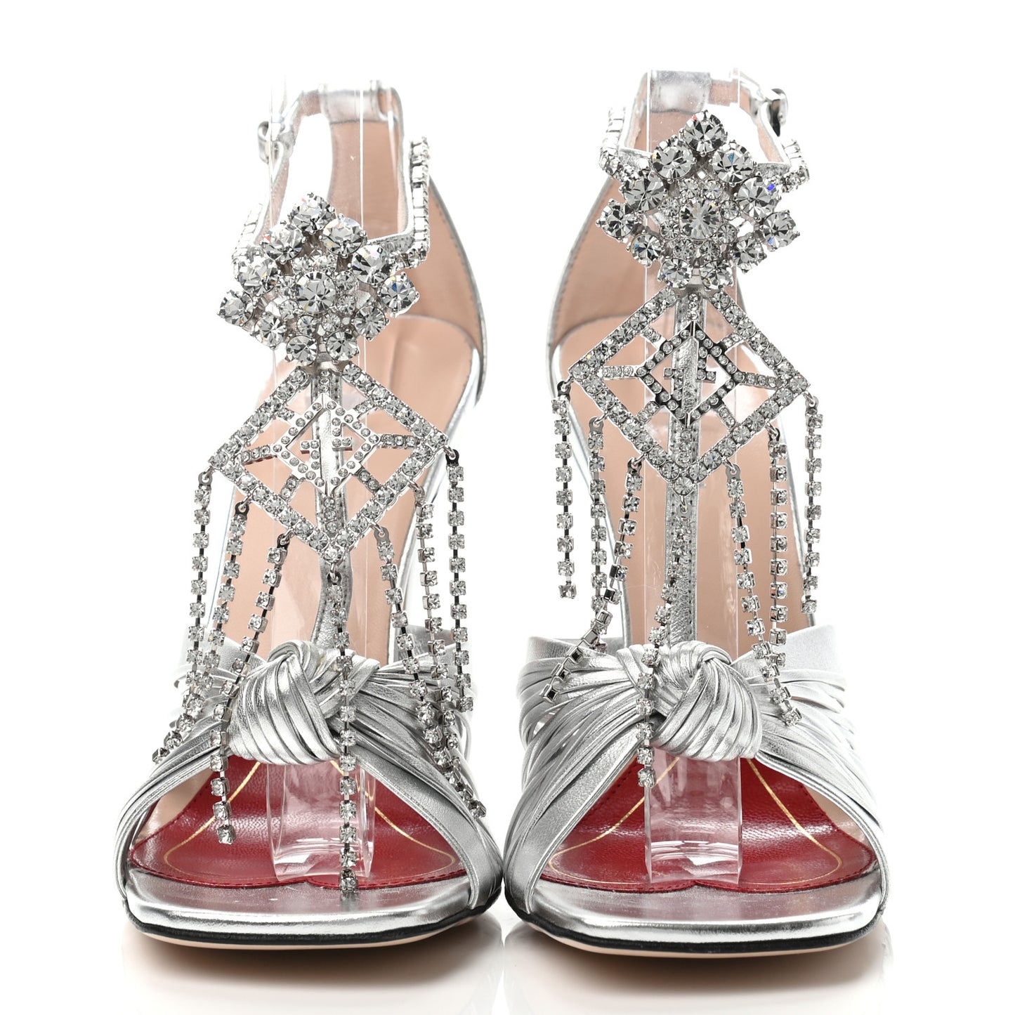 Nappa Silk Crystal Crawford Strap Sandal 36.5 Silver