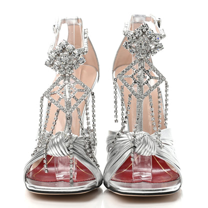 Gucci Nappa Silk Crystal Crawford Strap Sandal 36.5 Silver 2 of 4