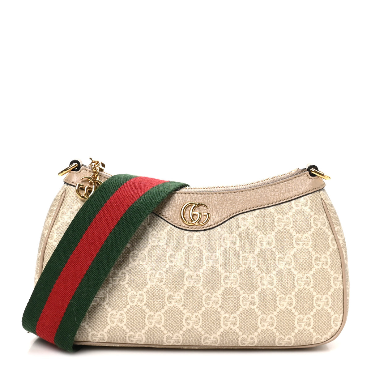 GG Supreme Monogram Textured Dollar Calfskin Web Small Ophidia GG Handbag Beige Mystic White Oatmeal