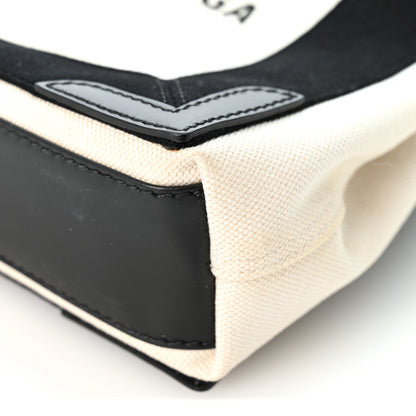 Balenciaga Cotton Canvas Satin Calfskin S Navy Cabas Natural Black 9 of 11