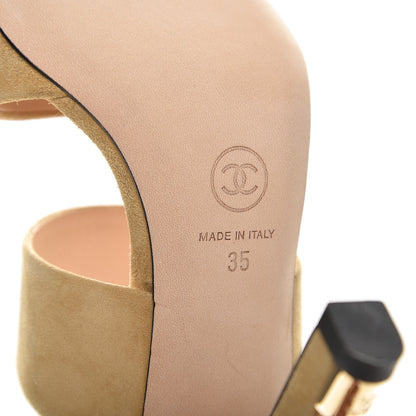 Chanel Suede Pearl Heel Sandals 35 Beige 6 of 9