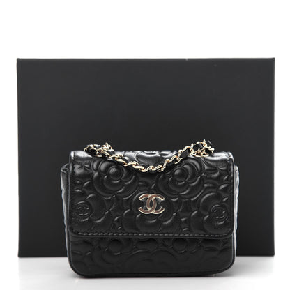 Chanel Lambskin Camellia Embossed Chain Belt Bag Black 8 of 8