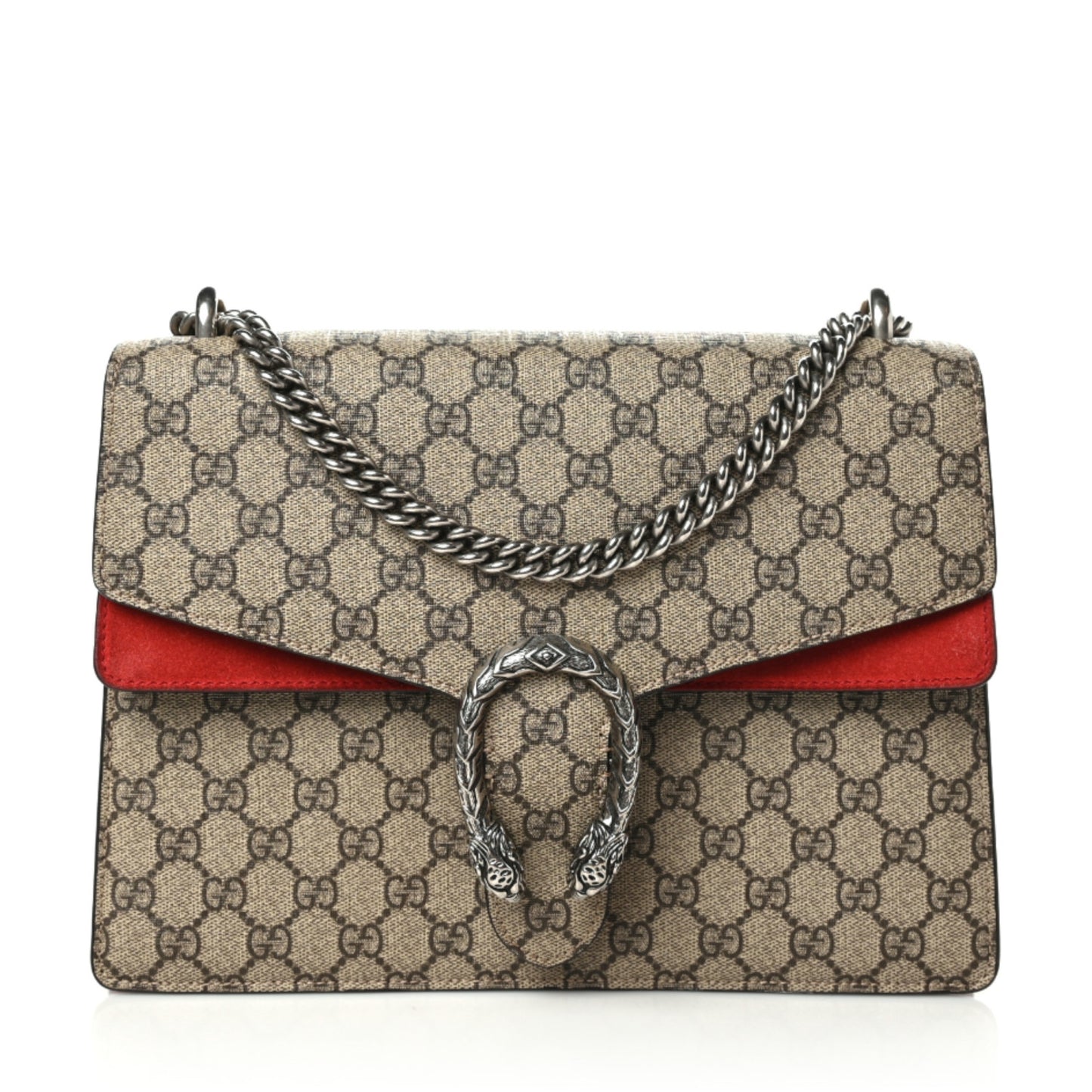 GG Supreme Monogram Suede Cudu Medium Dionysus Shoulder Bag Beige Ebony Vulcanic Red