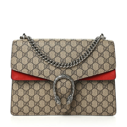 Gucci GG Supreme Monogram Suede Cudu Medium Dionysus Shoulder Bag Beige Ebony Vulcanic Red 1 of 13