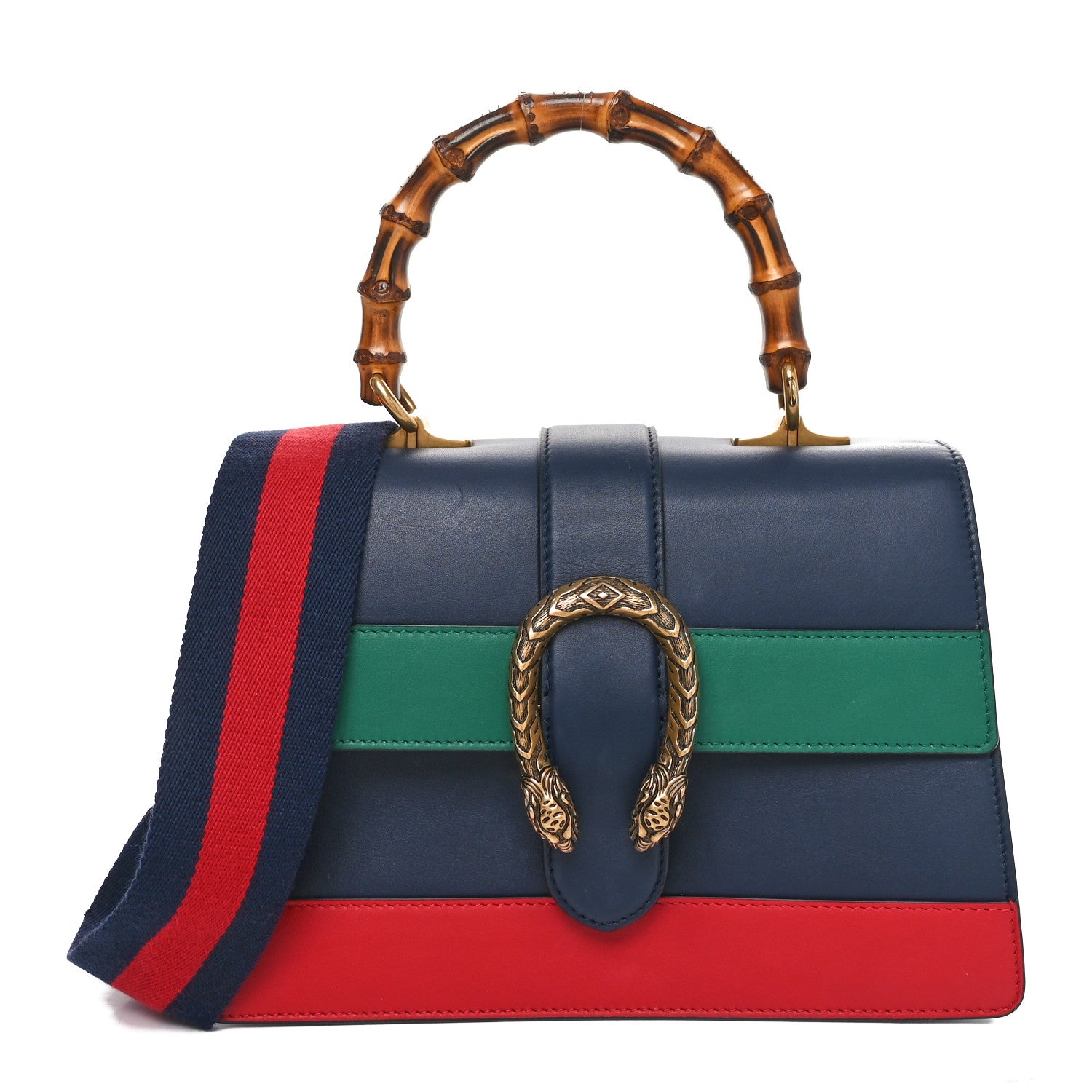 Gucci Moon Calfskin Bamboo Web Medium Dionysus Top Handle Bag Blue Emerald Hibiscus Red 1 of 10