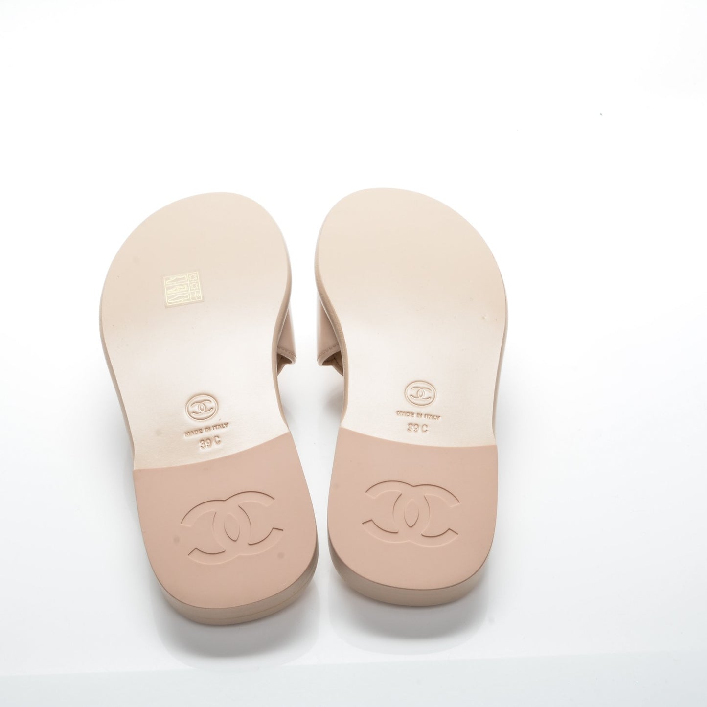 Patent Calfskin CC Slip On Mules 39 Beige