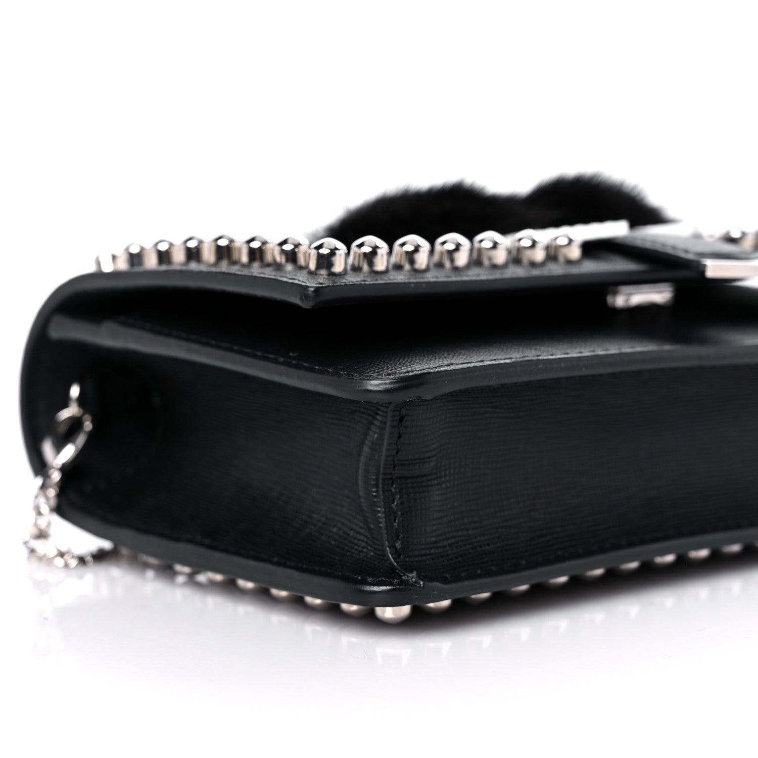 Fendi Vitello Elite Mink Fur Studded Karlito Tube Wallet on Chain Black 8 of 11