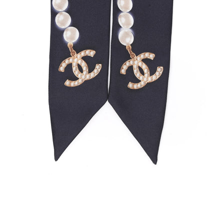 Chanel Silk Pearl CC Slim Bandeau Scarf Navy 6 of 6
