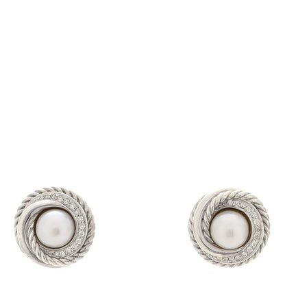 David Yurman Sterling Silver Diamond Freshwater Cultured Pearl Crossover Earrings 1 of 4