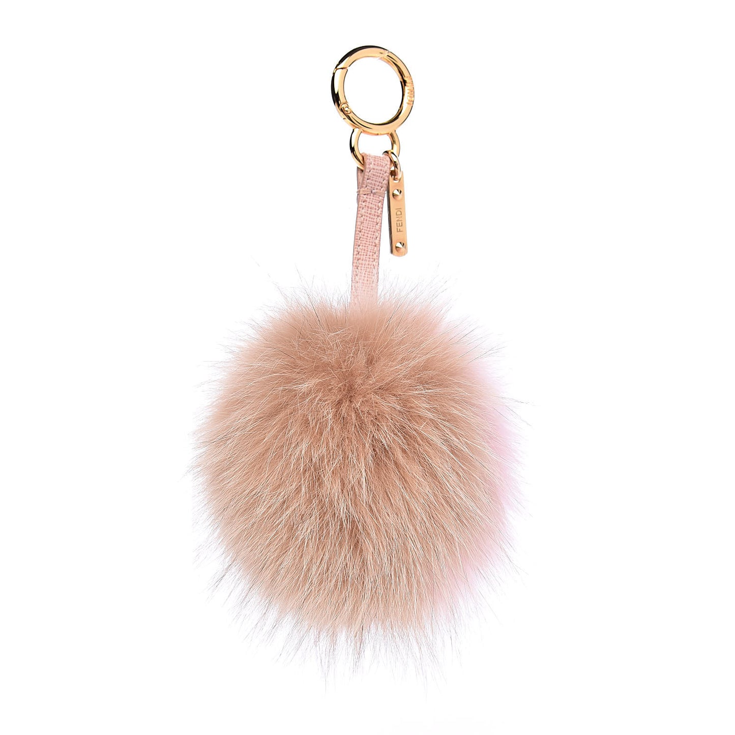 Fox Fur Vitello Elite Bi-Color Pom Pom Bag Charm Rosa Cammello Cipria