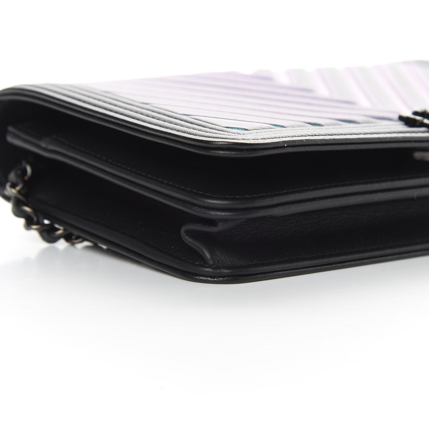 Calfskin Painted Chevron Embossed Boy Wallet On Chain WOC Black