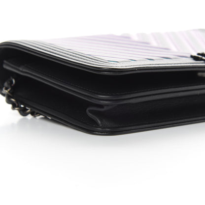 Chanel Calfskin Painted Chevron Embossed Boy Wallet On Chain WOC Black 10 of 14