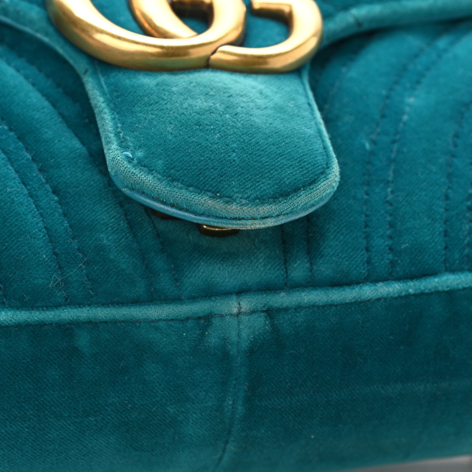 Gucci Velvet Matelasse Small GG Marmont Shoulder Bag Pavone Cyan 14 of 15