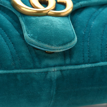 Gucci Velvet Matelasse Small GG Marmont Shoulder Bag Pavone Cyan 14 of 15
