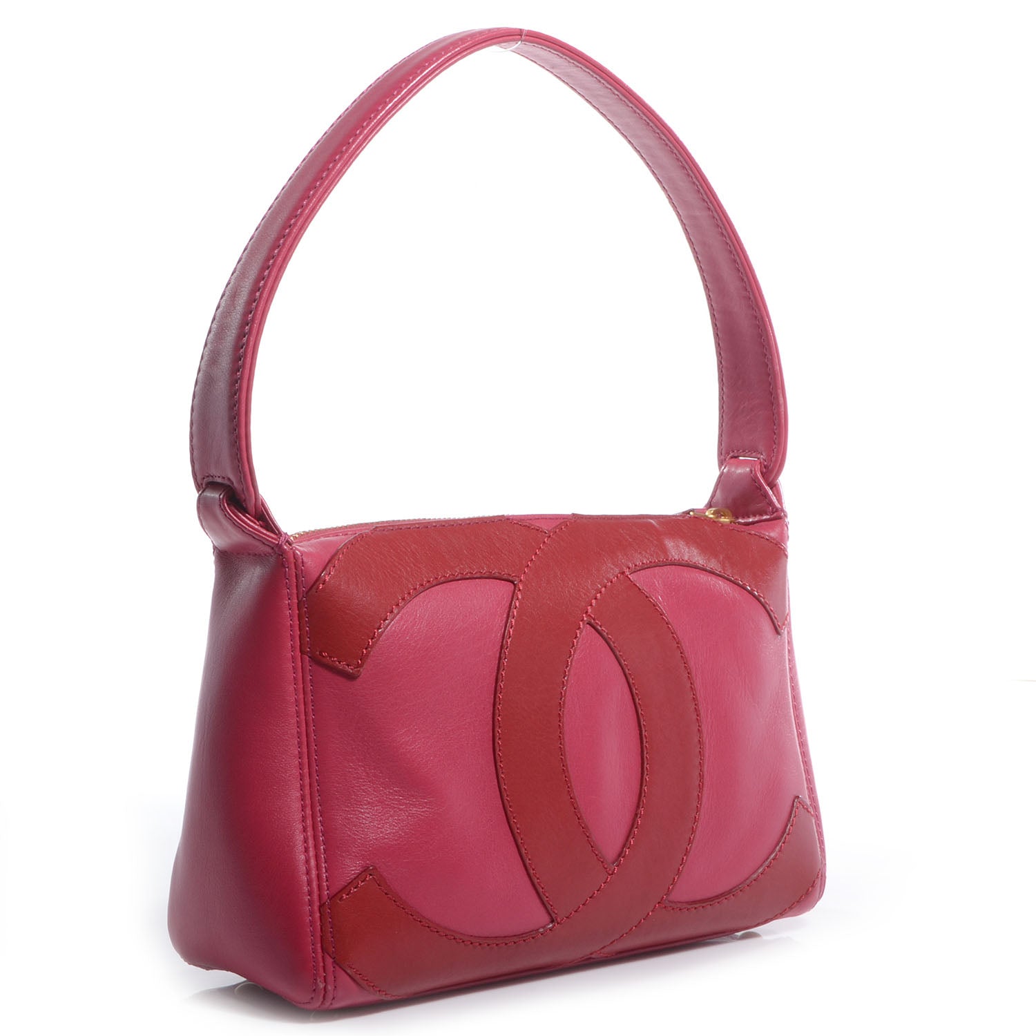 Chanel Lambskin CC Stitched Small Shoulder Bag Red Pink 3 of 7