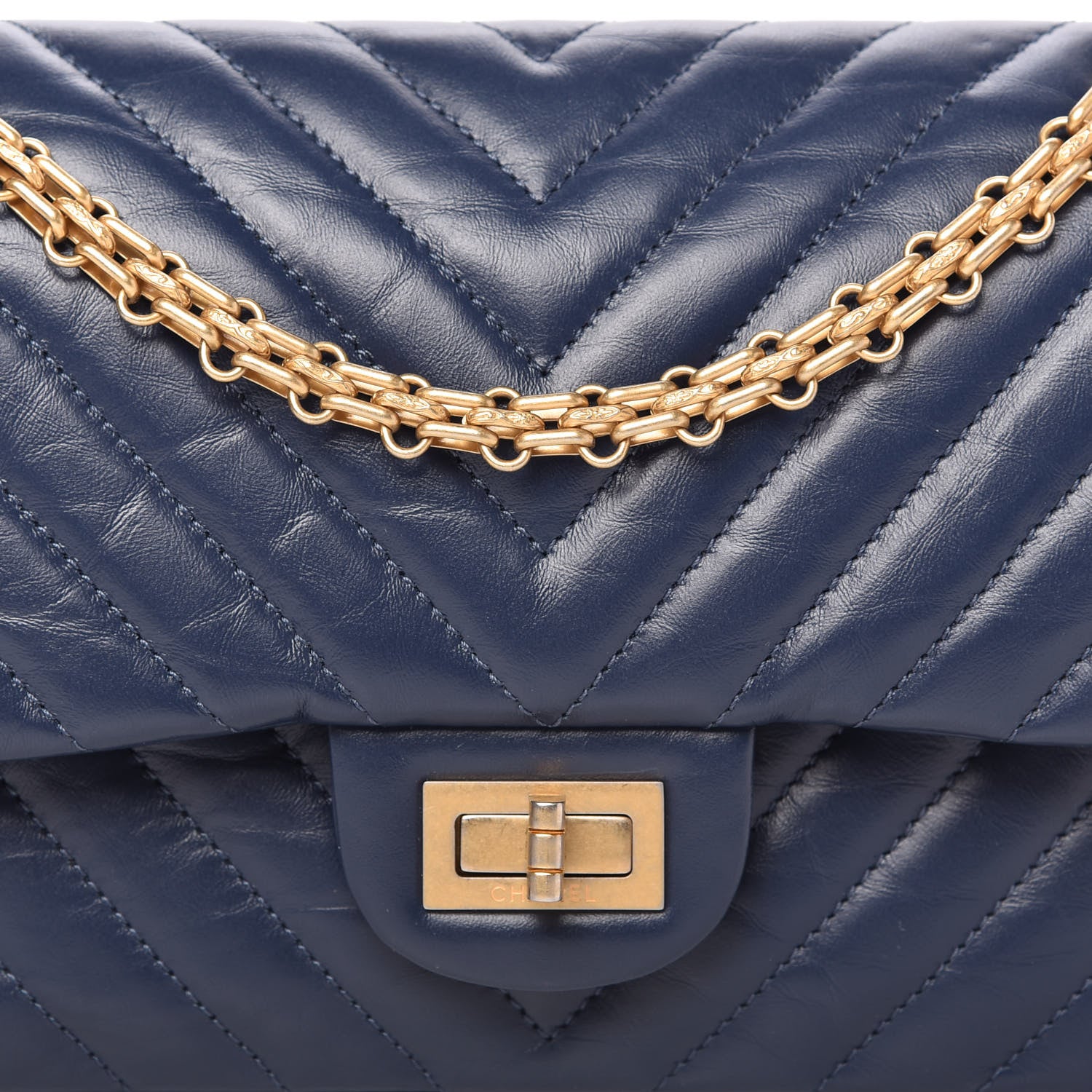 Chanel Aged Calfskin Chevron Quilted 2.55 Reissue 225 Flap Blue 11 of 12