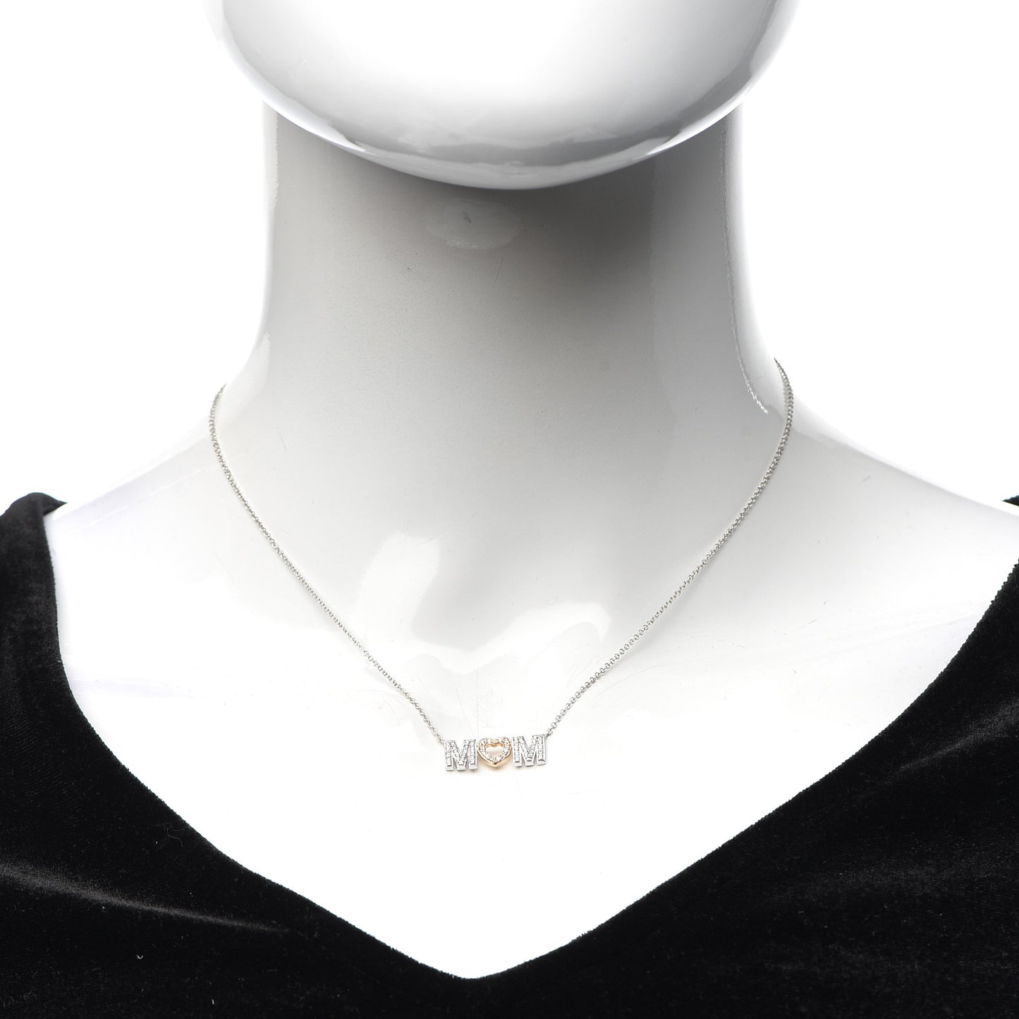 18K White Rose Gold Diamond MOM Pendant Necklace