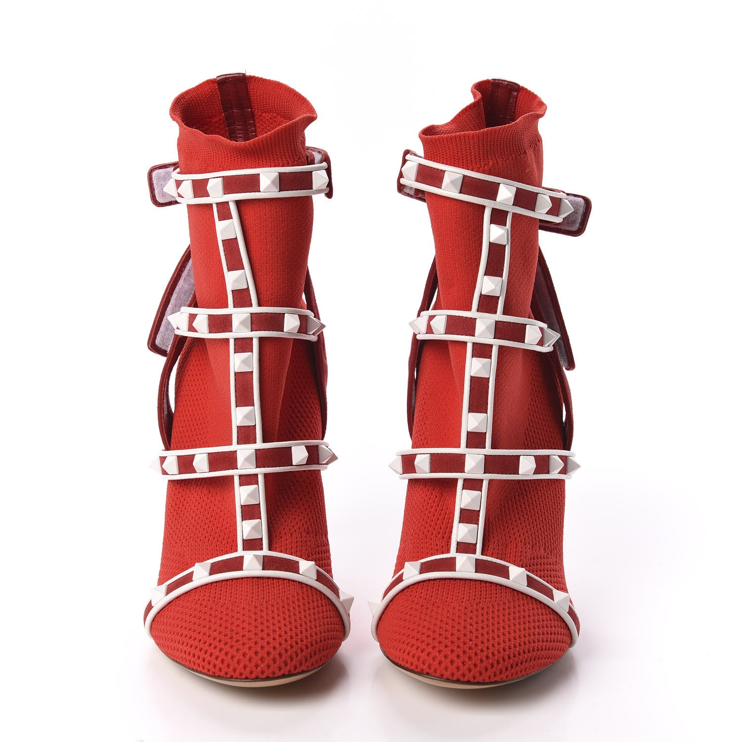Valentino Garavani Knit Suede Free Rockstud Bodytech 105mm Ankle Boots 36 Rosso Valentino Optic White 2 of 8
