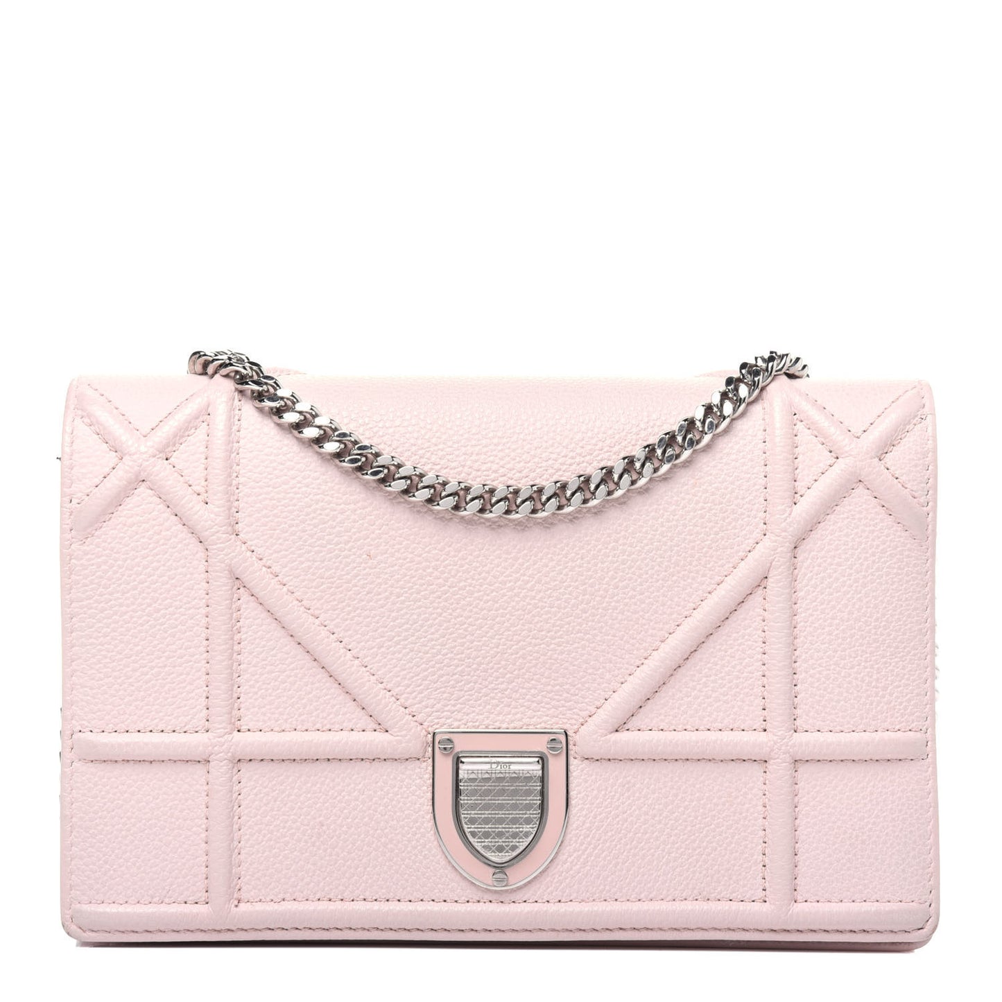 Grained Calfskin Diorama Wallet on Chain Pouch Rose Poudre