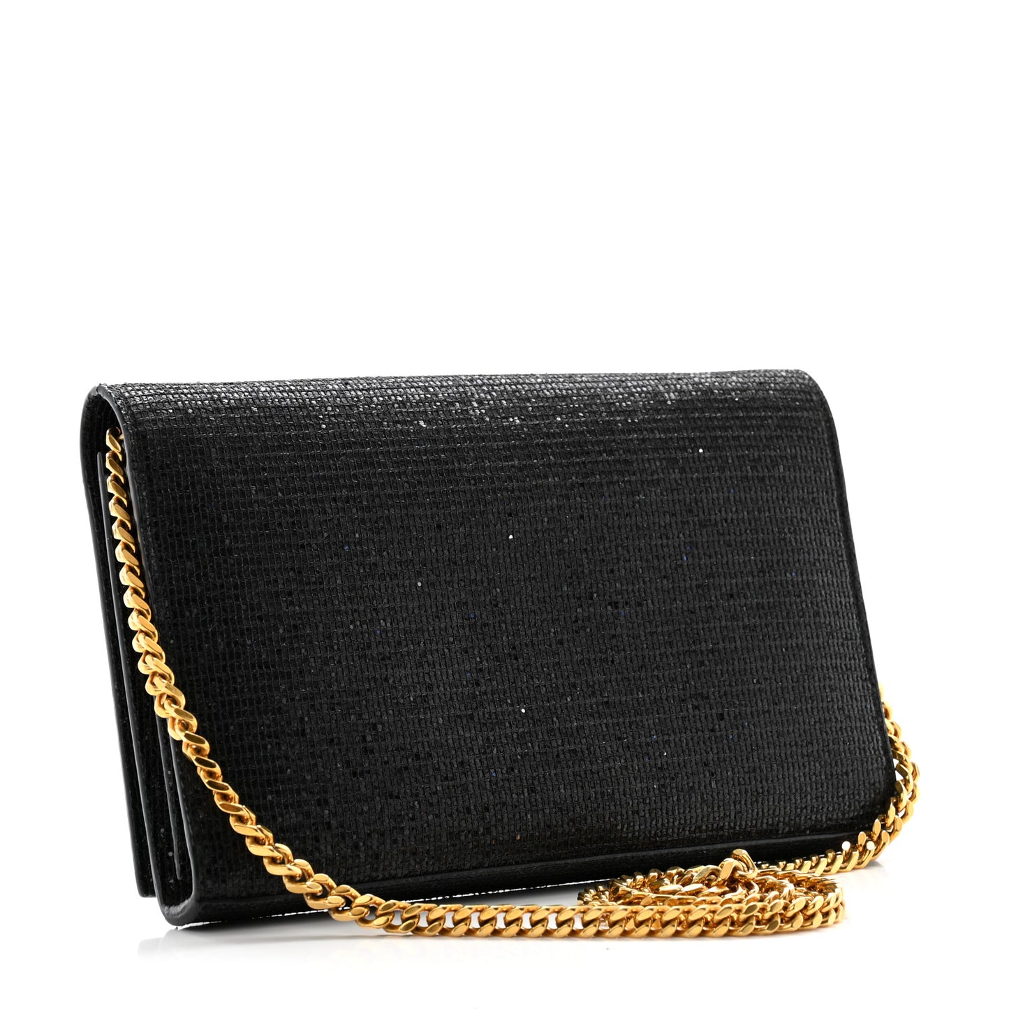 Glitter Monogram Chain Wallet Black