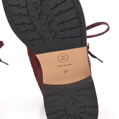 Chanel Suede Calfskin Quilted Lace Up Boots 39 Burgundy 6 of 9