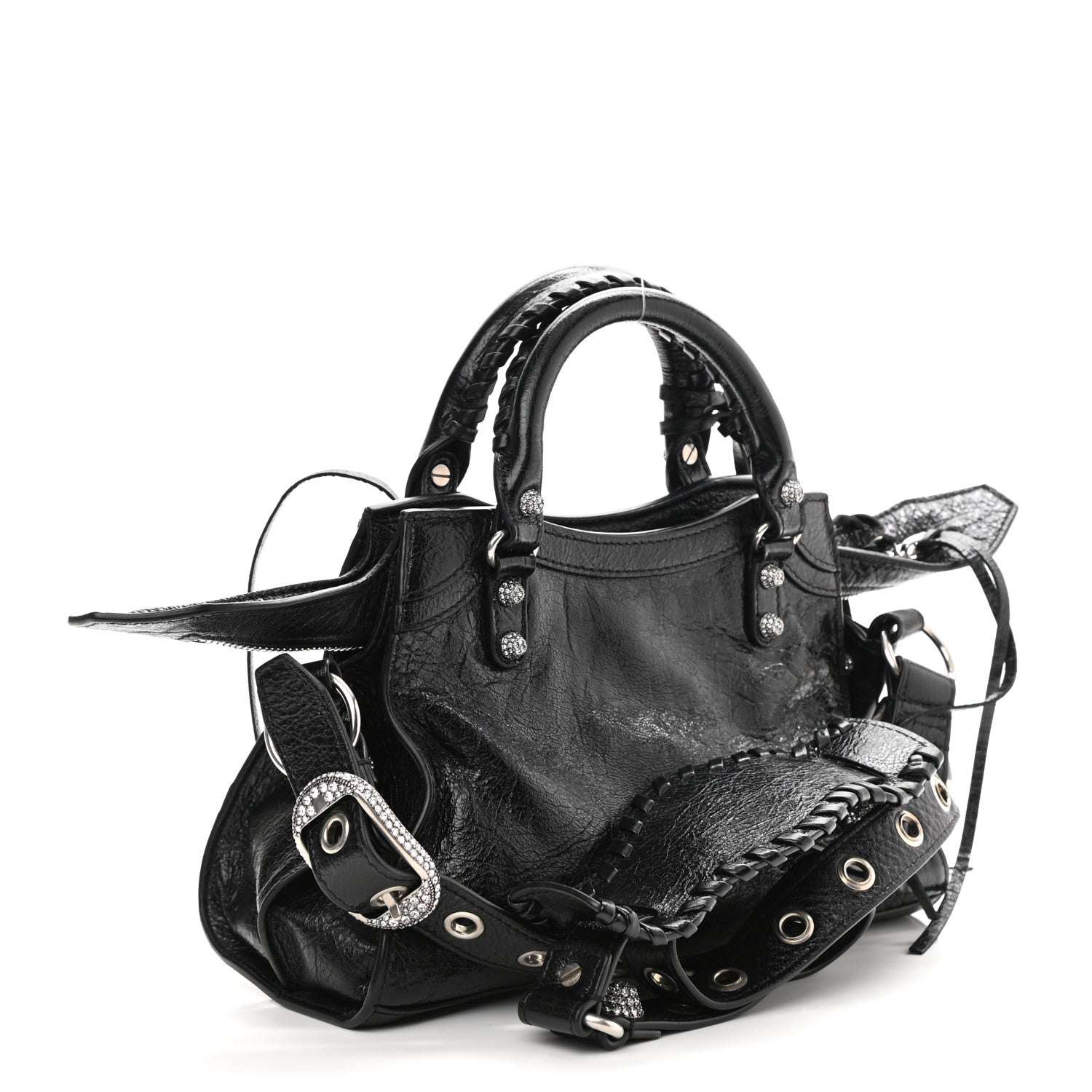 Balenciaga Agneau Arena Crystal Neo Cagole Handbag XS Black 3 of 11