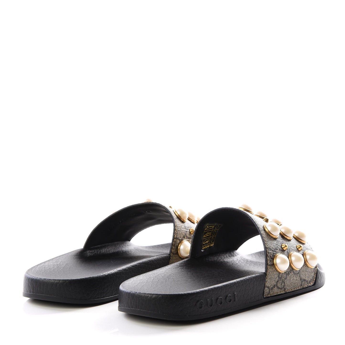 GG Supreme Monogram Pearls Slide Sandals 34 Beige