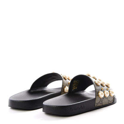 Gucci GG Supreme Monogram Pearls Slide Sandals 34 Beige 4 of 7
