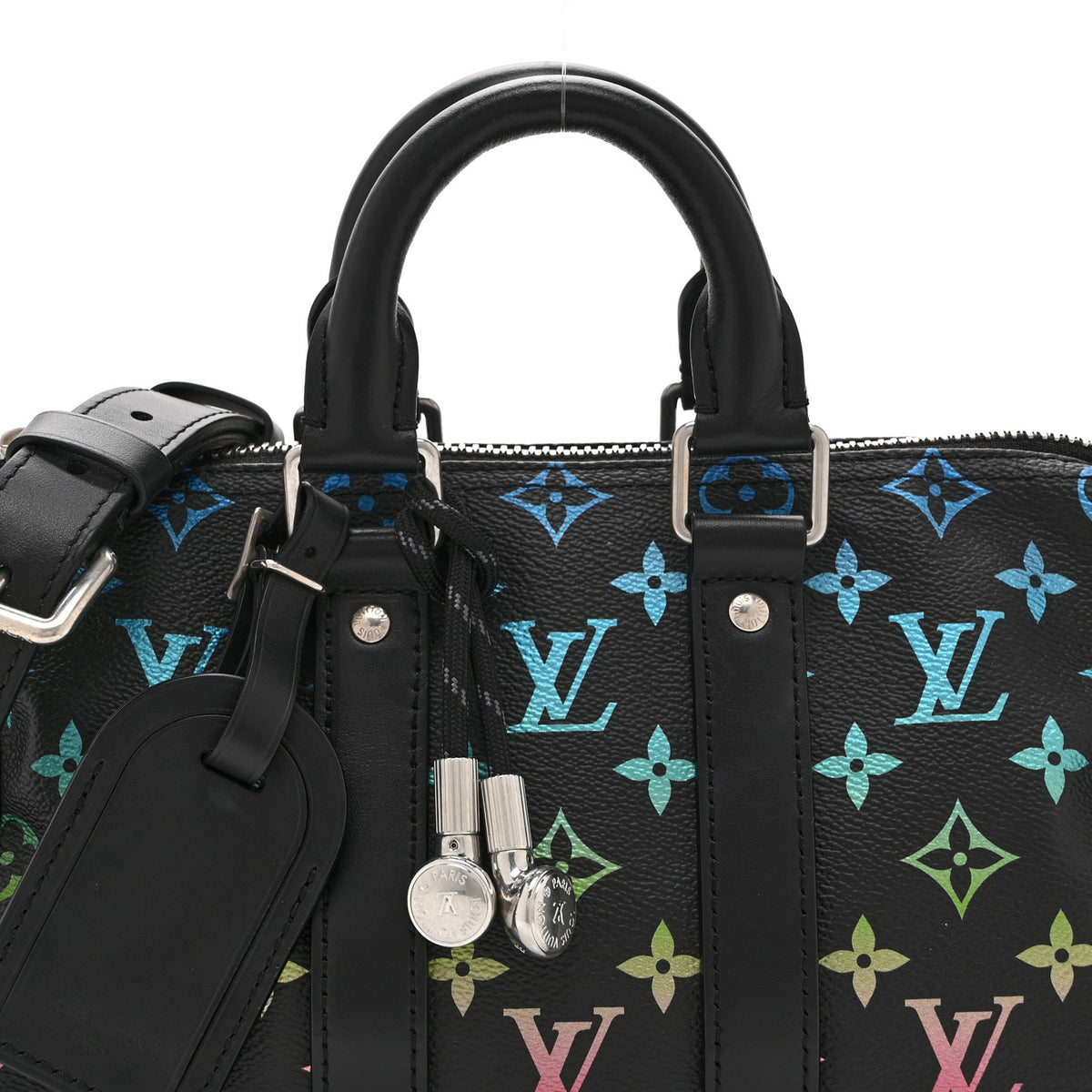 Louis Vuitton Monogram Iridescent Keepall Bandouliere 25 Black 7 of 9