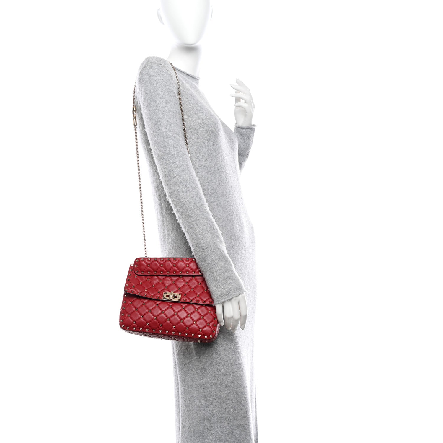 Valentino Garavani Lambskin Medium Rockstud Spike Shoulder Bag Red 3 of 13