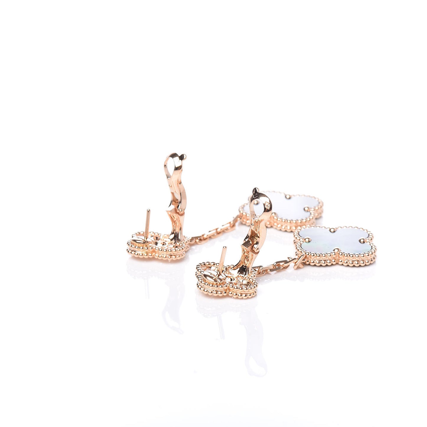 18K Rose Gold Diamond Grey Mother of Pearl Magic Alhambra 2 Motifs Earrings
